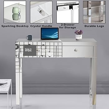 Amazon｜MTFY ミラーテーブル 引き出し2個付き ミラーメイク